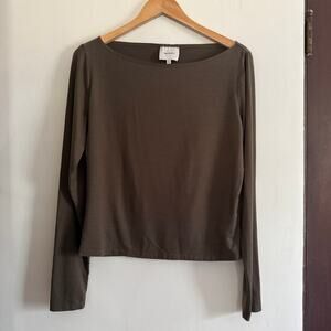 REFORMATION |  Wiley Knit Long Sleeve Boat Neck Tee Pine Tree Brown Green | XS